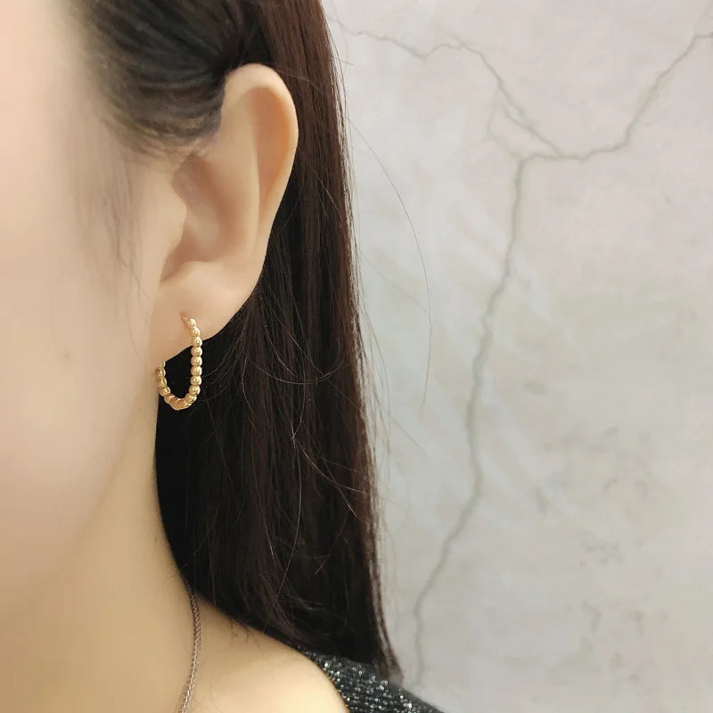 WANTME 925 Sterling Silver Punk Simple Pirecing Geometry Hollow Beads Stud Earrings for Women Girl Chic Birthday Goth Jewelry