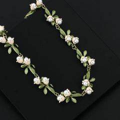 Personality White Floral Leaf Necklace Trendy Alloy Enamel Lily Valley Gold