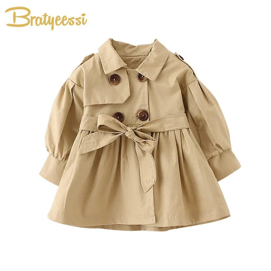 Baby Coat with Belt Cotton Autumn Spring Baby Girl Clothes Solid Color Infant Jacket