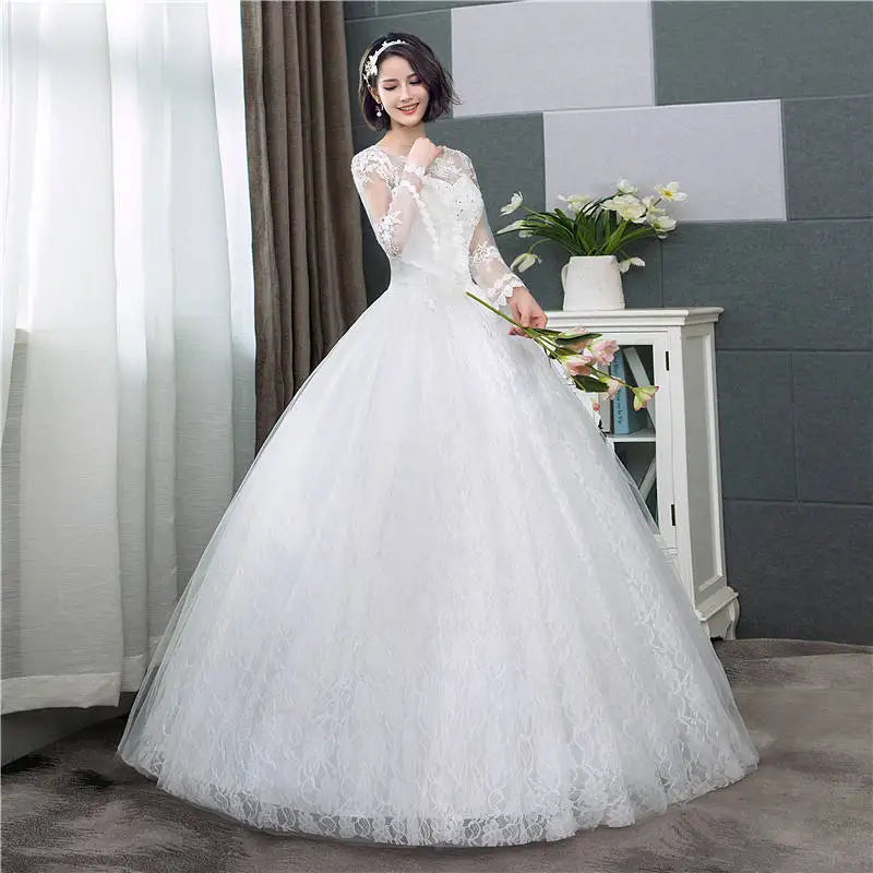 White Bridesmaid Dresses: Wedding Dresses Simple O-neck Back Lace Up Wedding Gown