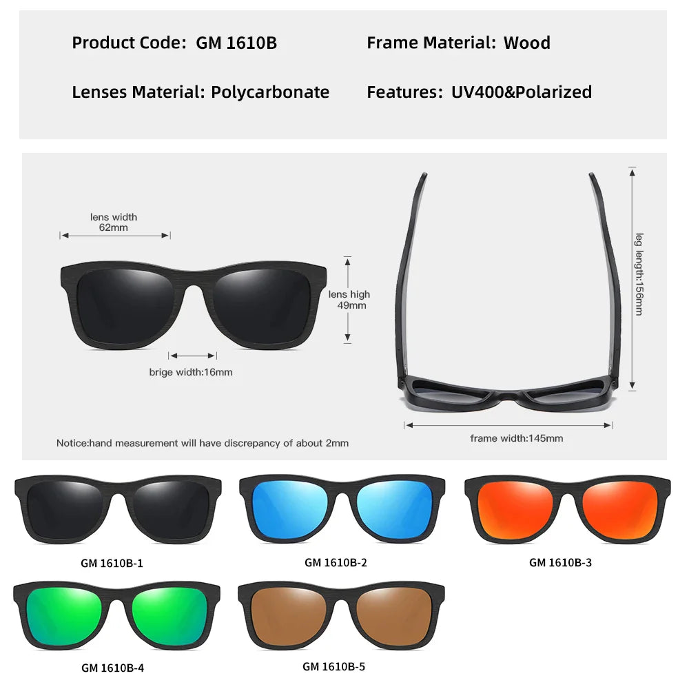 GM Wooden Male Lady Sunglasses Men's Luxury Brand Designer Polarized Sun Glasses Vintage Sunglass Women Eyewear With paper Box