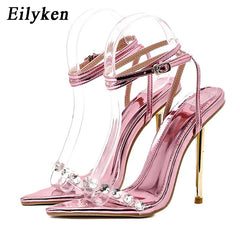 Womens Comfortable Heels: Women Sandals Metal High Heels Ankle Buckle Strap