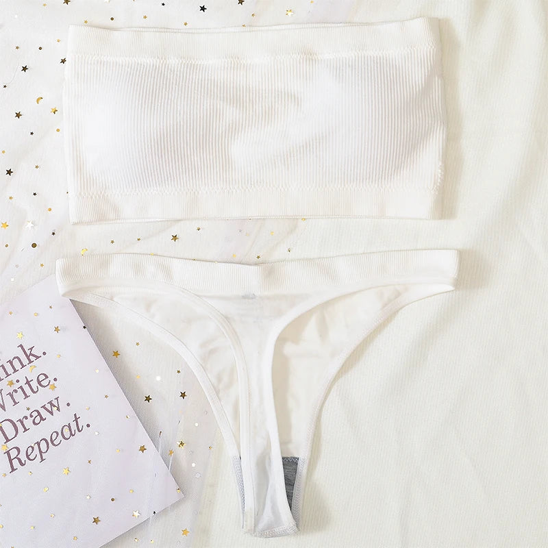 Women Bra Set Strapless Seamless Underwear Push Up Bra High Waist Thong