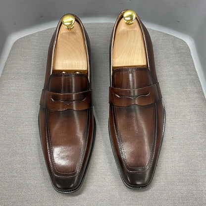 Size 7 To 12 Classic Mens Penny Loafers Genuine Cow Leather Dress Shoes Brown Handmade Slip on Italian Style Office Formal Shoes