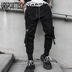 Cargo Pants Hip Hop Joggers Men Loose Harem Pants Multi-pocket Ribbon Men's Pants