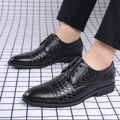 Weaving Formal Shoes For Men Brown Leather Men's Shoes Fashion Stitching Elegant Mans Autumn Footwear Male Wedding Shoes