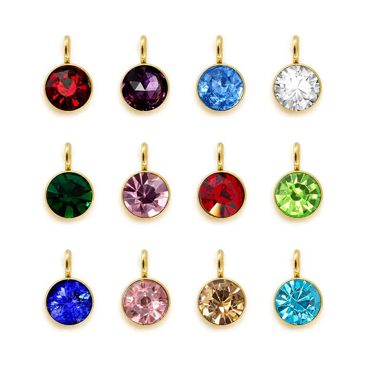 144Pcs/Lot Stainless Steel Birthstone Charms For Women Girl Pendant Earrings Bracelet Jewelry Gift Making DIY Accessories