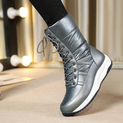 Large Size Flat-Bottomed Warm Winter Snow Boots Lace Up Women's Boots