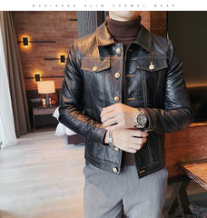 Men Faux Leather Jacket Oblique Zipper Jackets Motorcycle Black Jaqueta De Couro