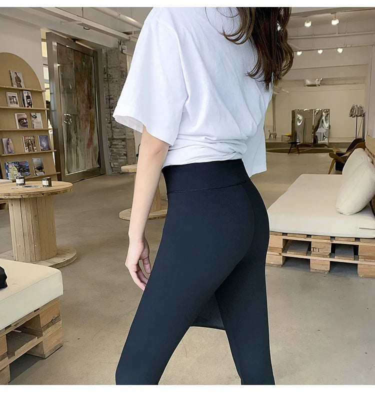 Women Sharkskin Black Leggings Thin Workout Stretch Fitness