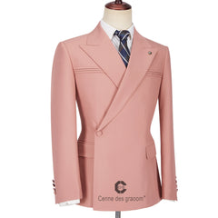 Cenne Des Graoom Men's Suits One Button Double Breasted Pink Tailor-Made Blazer Pants