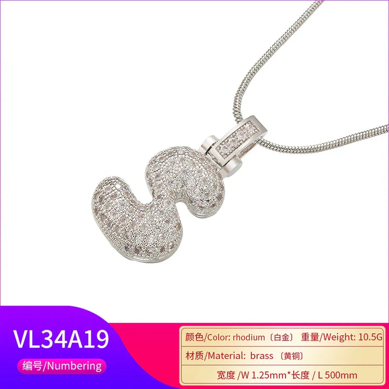 ZHUKOU 1.25x500mm Fat and lovely crystal brass silver color  letter necklace for women friends birthday gift model: VL34