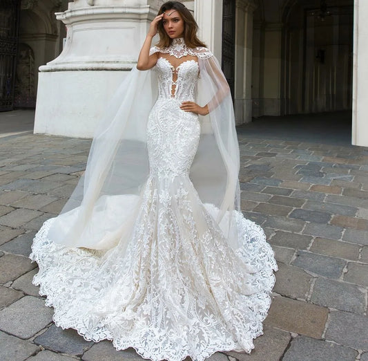 White Bridesmaid Dresses: Wedding Dresses With Tulle Shawl Slim Elegant Bridal Gowns