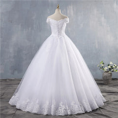 White Ivory Lace Appliques Ball Gown Off The Shoulder
