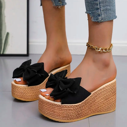 Women Slippers Fashion Pee Toe Summer Shoes Butterfly-knot High Heels Women Slides Platform Wedges Ladies Women Shoes F66