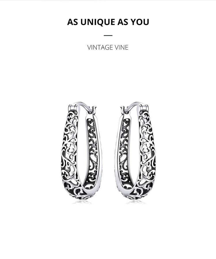 BAMOER 18K Gold Plated Filigree Hoop Earrings 925 Sterling Silver Vintage Vine Earrings For Women Fine Jewelry Original Design