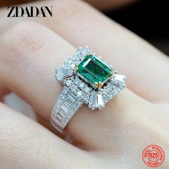 925 Sterling Silver Emerald Zircon Ring For Women Charm Wedding Jewelry