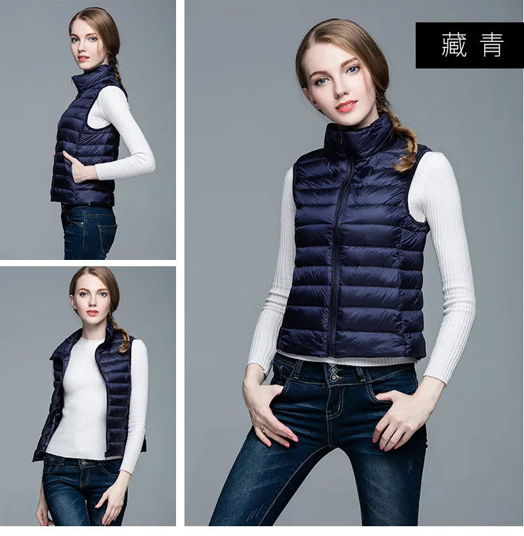 Women's White Duck Down Vest Sleeveless Jacket Winter Light and Warm