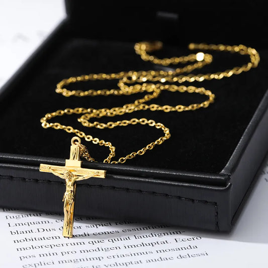 Christian Jesus Cross Necklace For Women Men Stainless Steel Chains Choker Religion