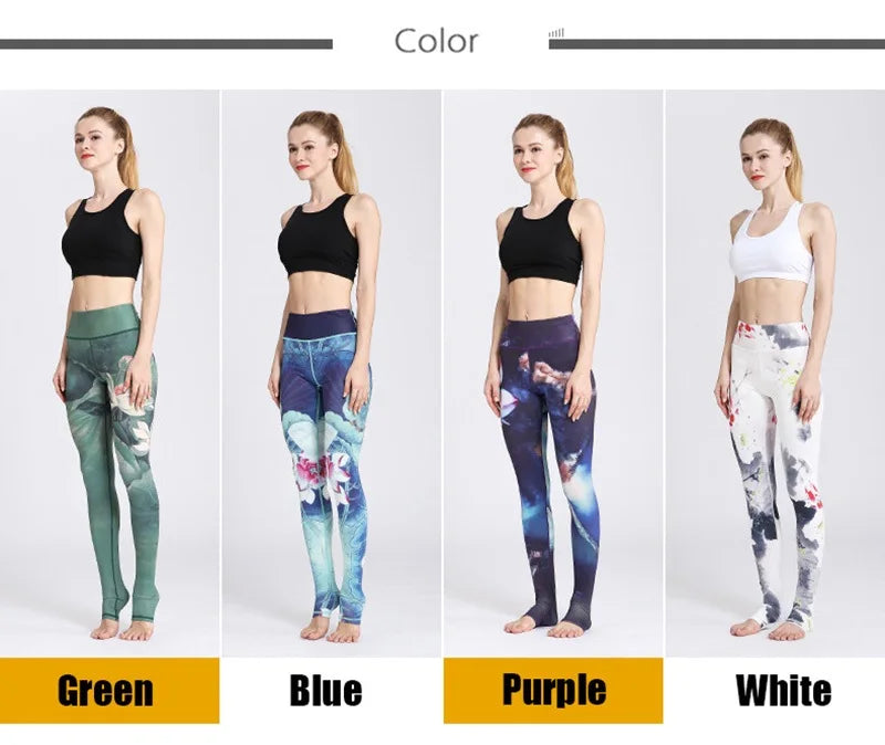Cloud Hide Yoga Pants Women High Waist Trainer Sports Leggings Long Tights Floral