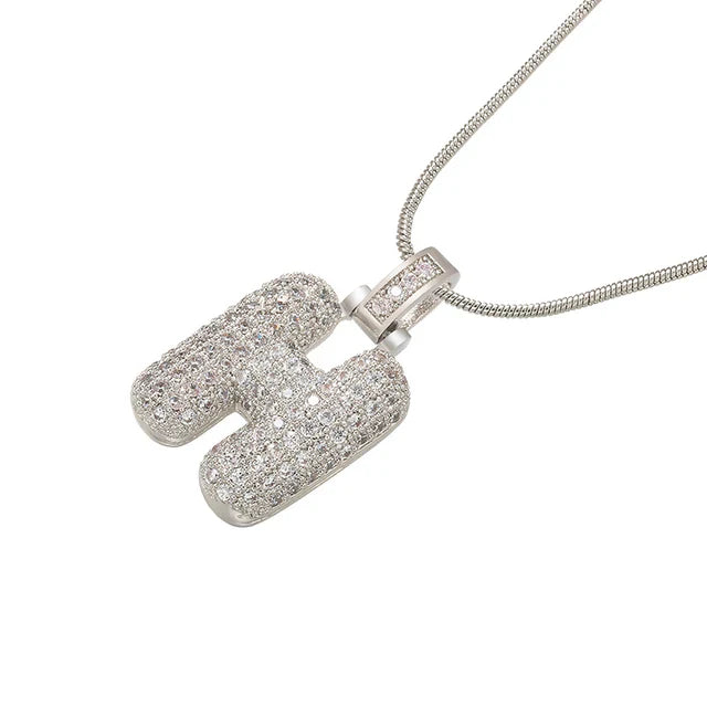 ZHUKOU 1.25x500mm Fat and lovely crystal brass silver color  letter necklace for women friends birthday gift model: VL34
