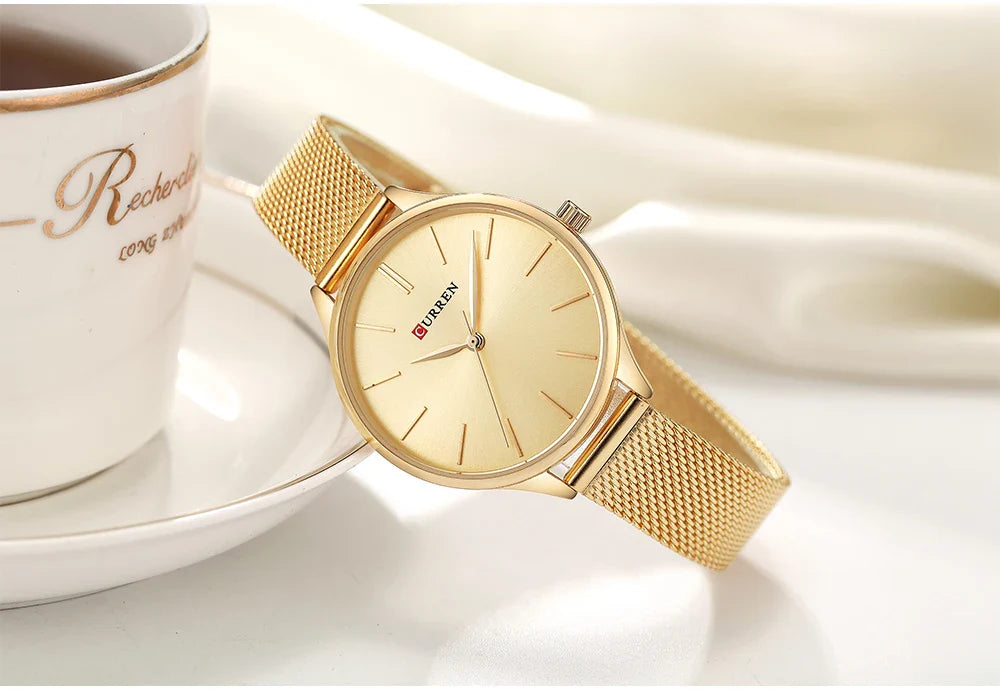 CURREN Original Women's Luxury Watch Matte Dial Japanese Quartz Movement Stainless Steel Mesh Strap with Box