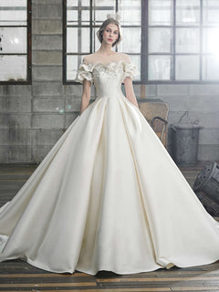 Off The Shoulder Flower Satin Wedding Dress
