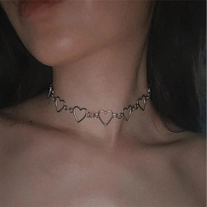 Korean Sweet Love Heart Choker Necklace Statement Girlfriend Gift Cute Bicolor Necklace