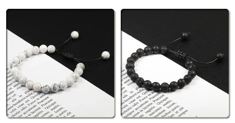 8mm Tiger Eye Stone Beads Bracelet Adjustable Braided Rope Bangles Natural Lava Rock Men Women Yoga Healing Balance Bracelets