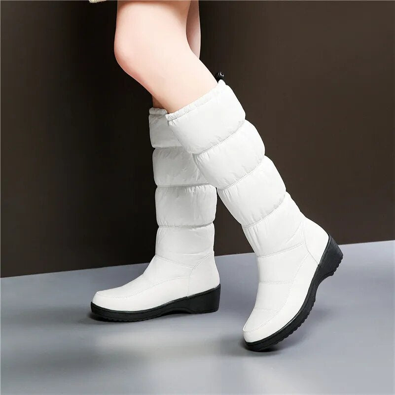 Women Wedges High Heels Snow Boots Winter Mid-calf Long Warm Shoes Woman