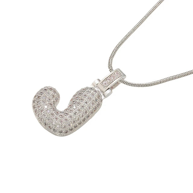 ZHUKOU 1.25x500mm Fat and lovely crystal brass silver color  letter necklace for women friends birthday gift model: VL34