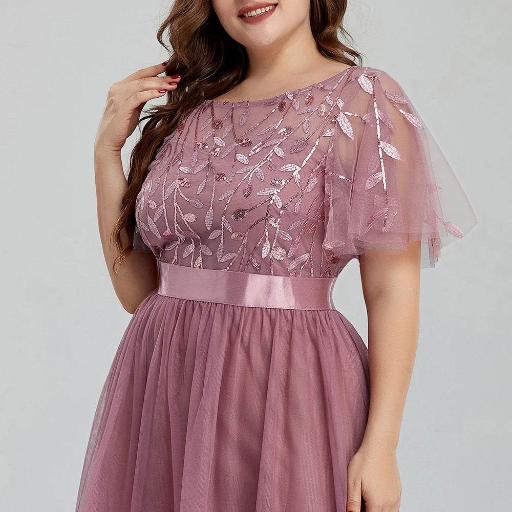Evening Dresses: Women's Plus Size Mesh A-Line Sequin Embroidery
