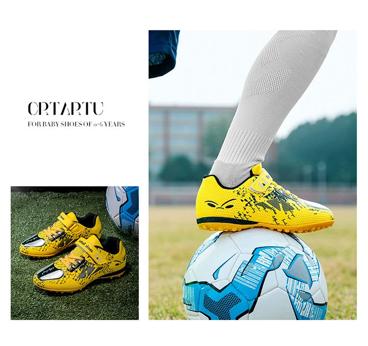 Size 28-39 Children Soccer Shoes Yellow Football Boots Boy Girl Trainers Sneakers