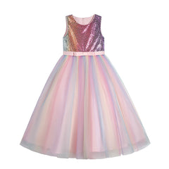 Girls Clothes Wedding Frock Gown Sequined Stitching Cake Mesh Skirt