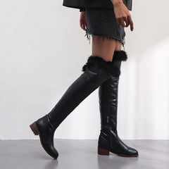 boots soft PU leather fur fashion over the knee high boots woman