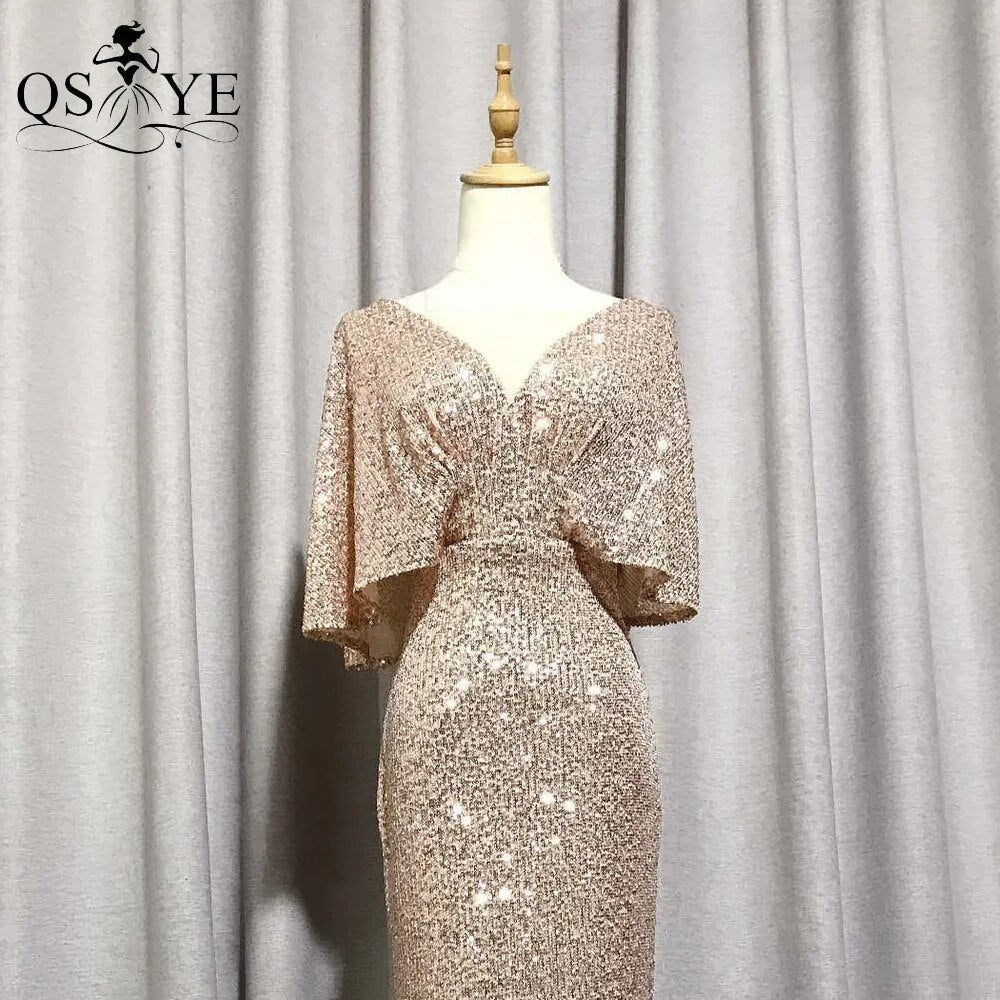 Evening wear Dresses: Mermaid Short Sleeves V Neck Evening Dress