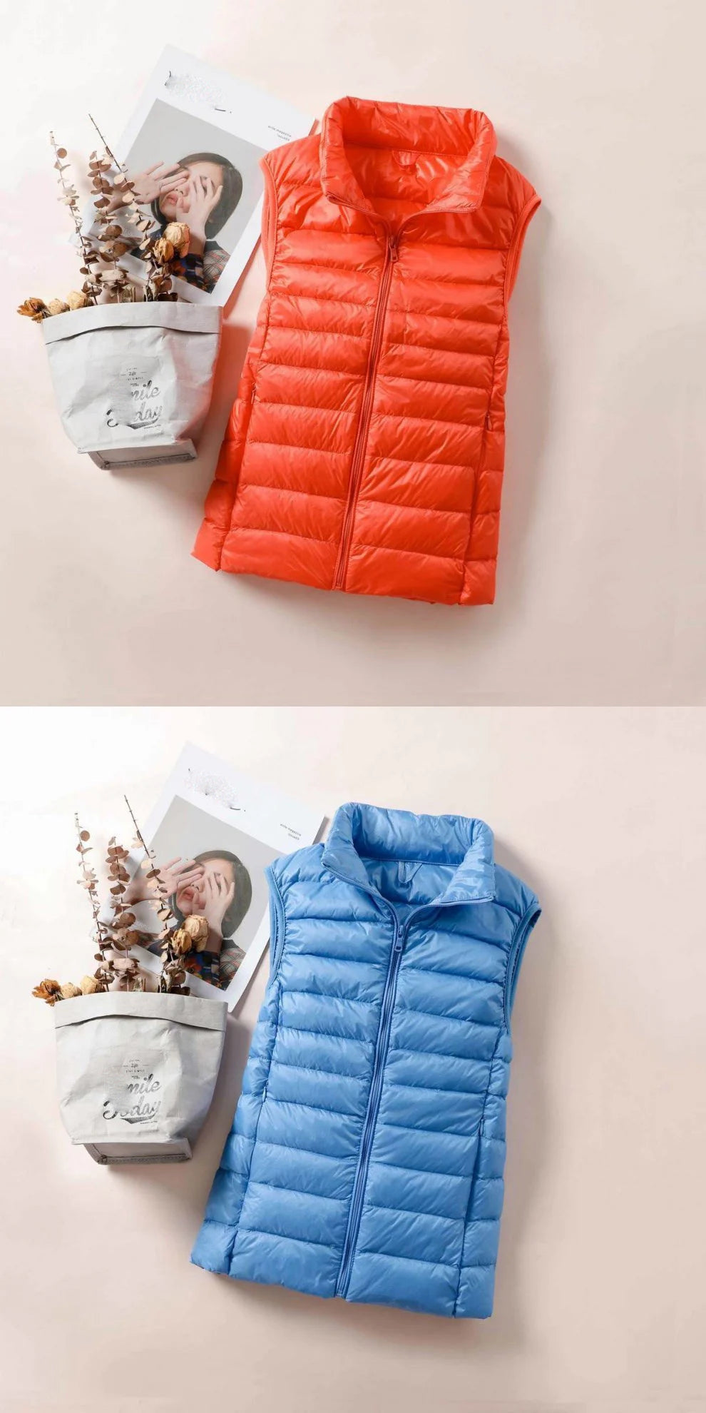Women's White Duck Down Vest Sleeveless Jacket Winter Light and Warm