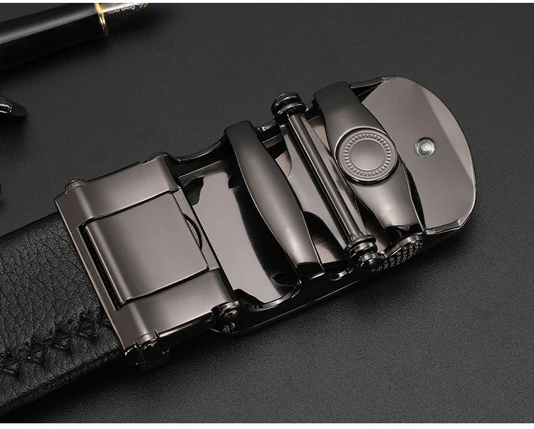 CEXIKA Men's Genuine Leather Automatic Buckle Belt Custom Engraved Name/Logo Ideal Waist Belt for Father's Day Personalized Gift