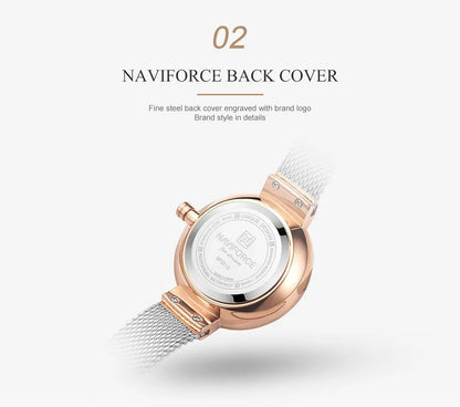 Women Watch NAVIFORCE Top Luxury Brand Steel Mesh Waterproof Ladies Watches Flower Quartz Female Wristwatch Charming Girl Clock