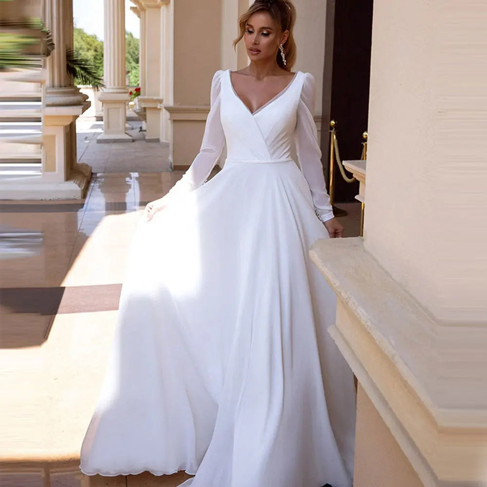 White Bridesmaid Dresses: Wedding Dress Long Sleeves Simple Wedding Gowns Backless