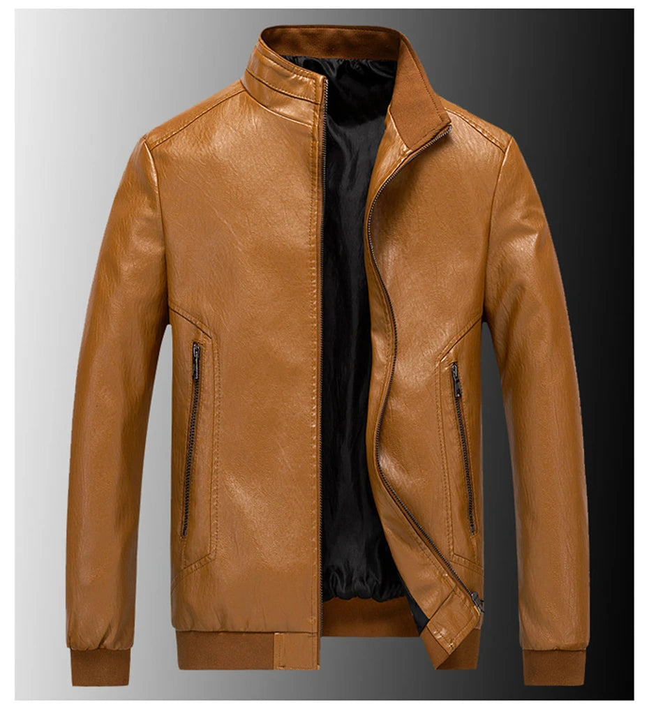 Plus Size 6XL 7XL Men's PU Jacket Solid Color Autumn Leather Jacket Coat Big Size