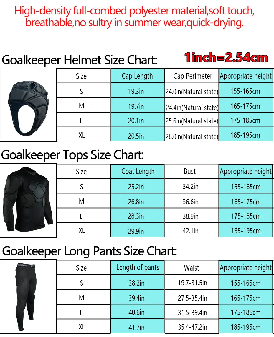 Men's Soccer Goalkeeper Jersey Training Uniform EVA Thick Sponge Protection Football Goalkeeper Uniform Sport Pants
