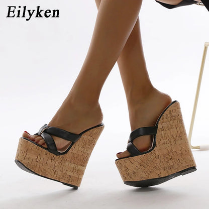 Eilyken Summer Outdoor Fashion Brand Peep Toe Platform Slippers High Quality Sandals Women Wedges Heels Ladies Leisure Shoes