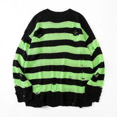 Black Stripe Sweaters Destroyed Ripped Sweater Men Pullover Hole Knit Jumpers Men