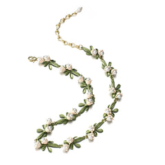 Personality White Floral Leaf Necklace Trendy Alloy Enamel Lily Valley Gold