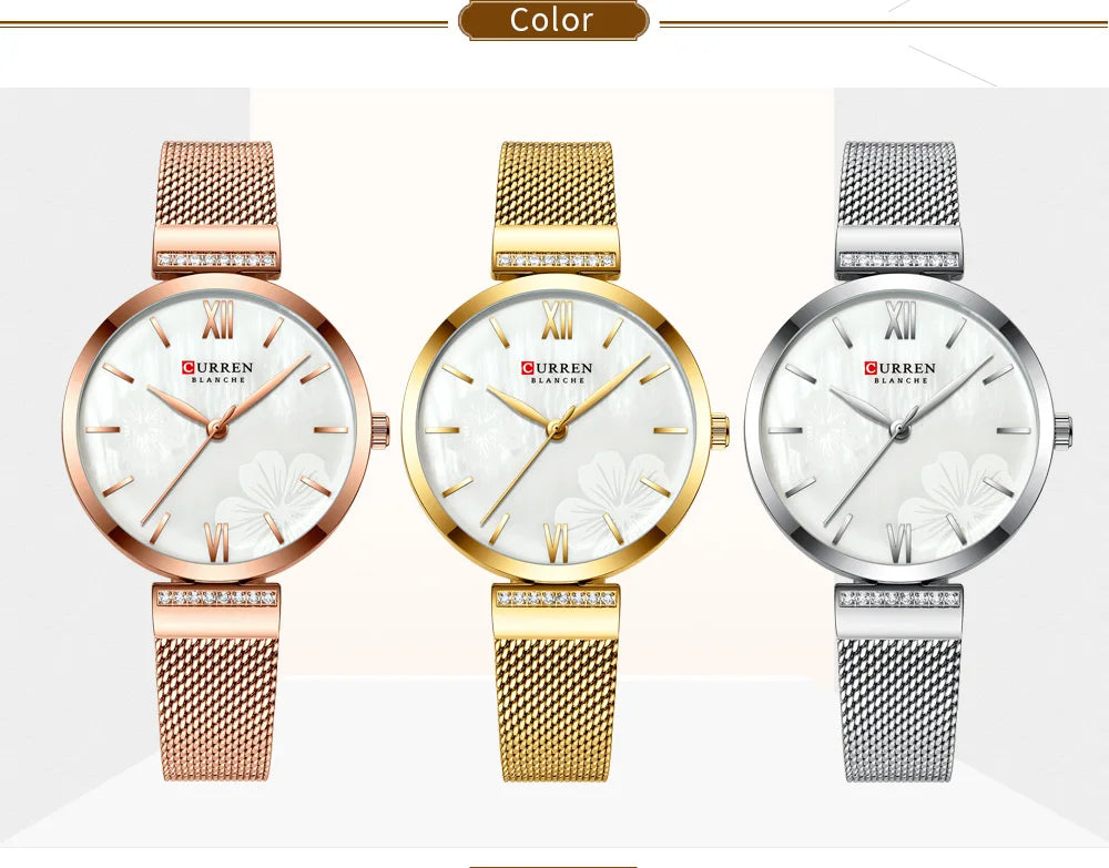 CURREN Fashion Watch for Women Luxury Quartz Gold Elegant Bracelet Wristwatch Female Clock Ladies Dress Stainless Steel