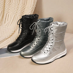 Large Size Flat-Bottomed Warm Winter Snow Boots Lace Up Women's Boots