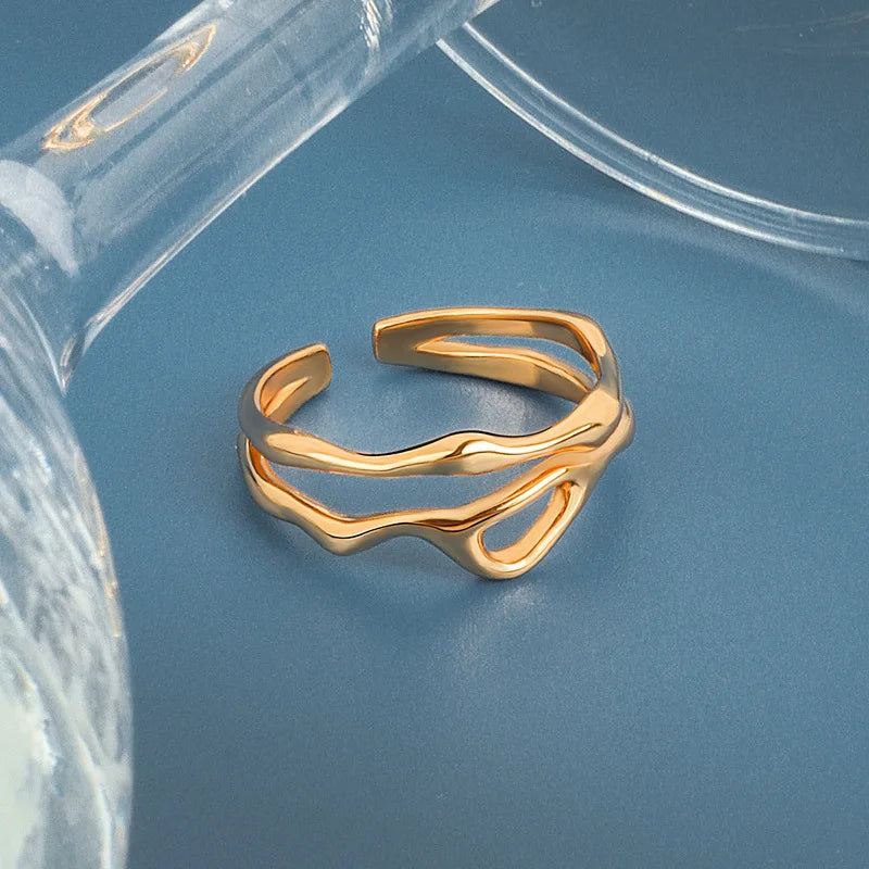 Silver Color Irregular Hollow Double Line Geometric Ring Female Simple  Unique Design