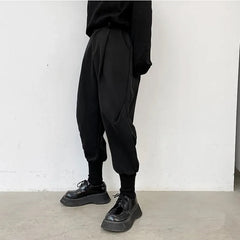 Fashion Men Harem Pants Black Tapered Elastic Waist Trousers Male Cuffed Ankle