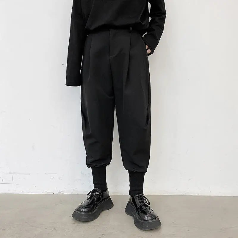 Fashion Men Harem Pants Black Tapered Elastic Waist Trousers Male Cuffed Ankle